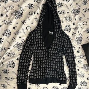 Stylish Black Patterned skull thermal with pockets and hood